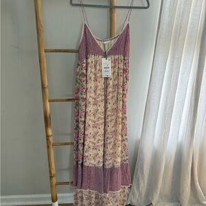 Zara Cream Floral Maxi Dress with Dusty Rose Bodice